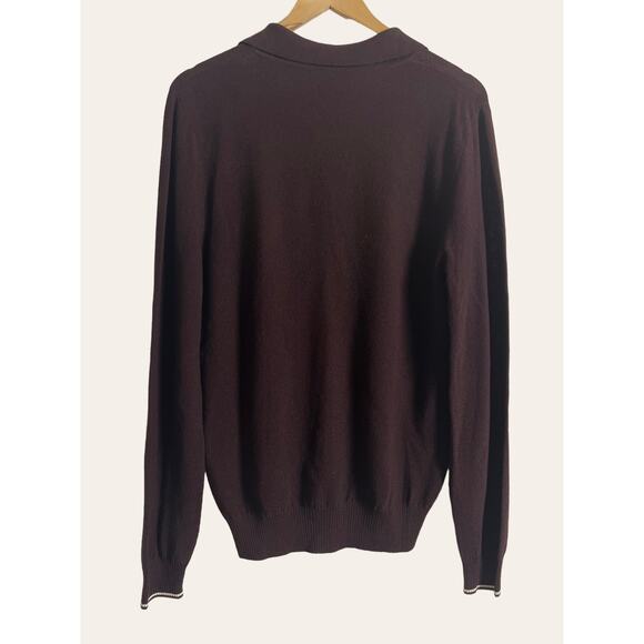 Eleventy Brown Wool Knit Collared Button Front Preppy Pullover Sweater Size M - Picture 3 of 8